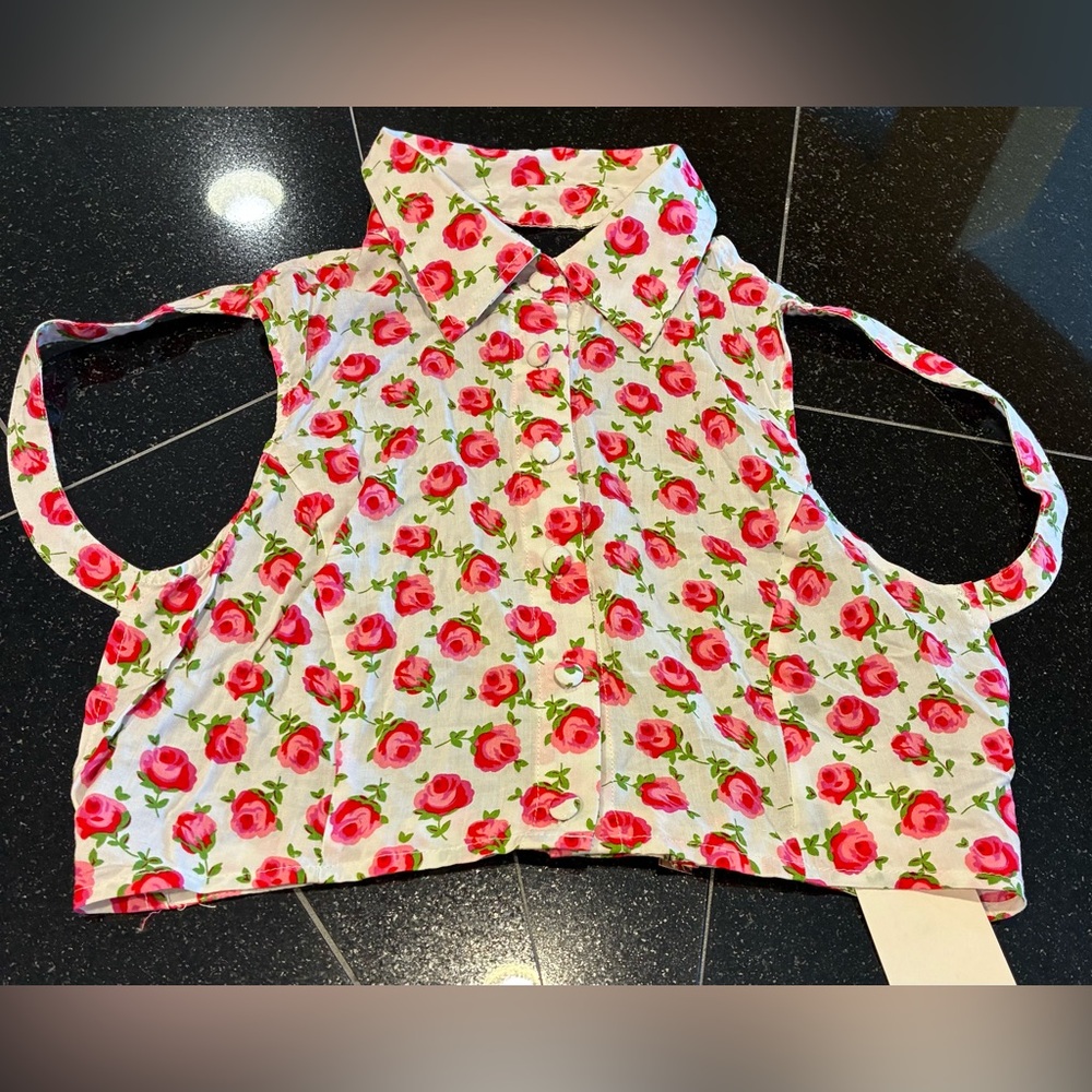 TOBI Halter Backless Rose Floral Collared Button Front Adj. Back SZ. Small NWT